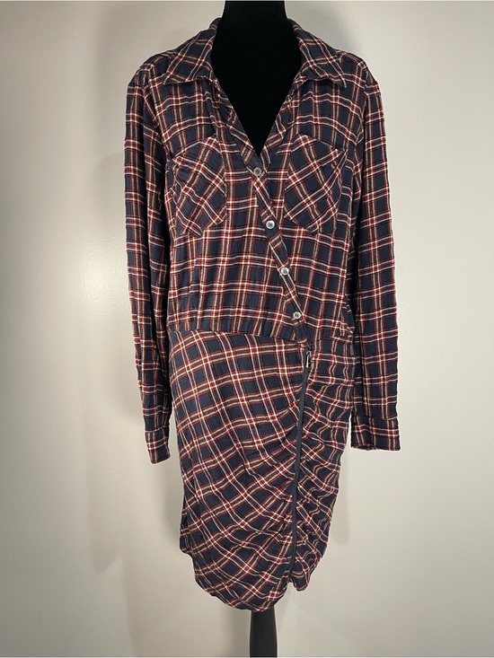 Veronica Beard Dresses & Skirts - Veronica Beard Karen Navy and Red Metallic Plaid Long-Sleeve Shirt Dress Sz. 14